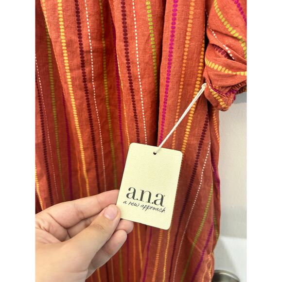 ANA Linen Blend Dress XL Orange Striped Textured Tropical Coastal Beachy NWT - Picture 5 of 9